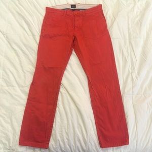 J crew mens Chino stretch fit pants. W30 L30. Reddish pink color.